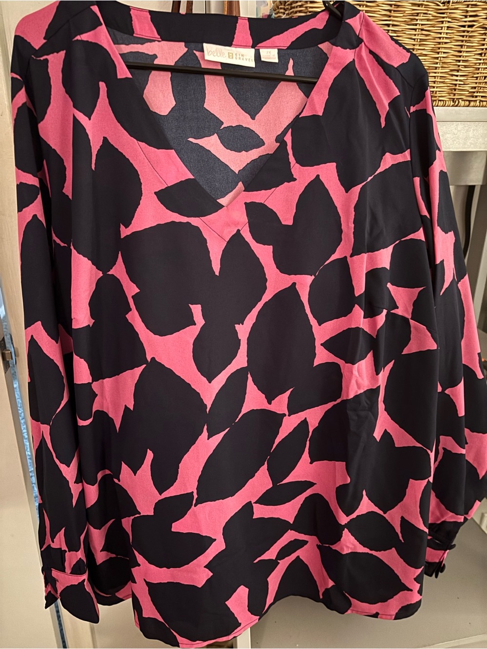 Belle by Kim Gravel Pink and Navy Abstract Print Top